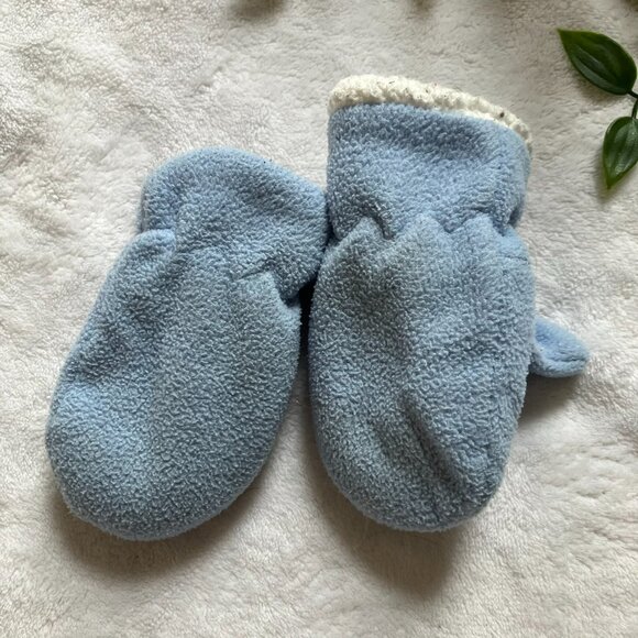 Baby Mittens Bundle 0-9M | Navy Knit String Mitts + Blue Fleece Bonus Pair - Picture 7 of 10